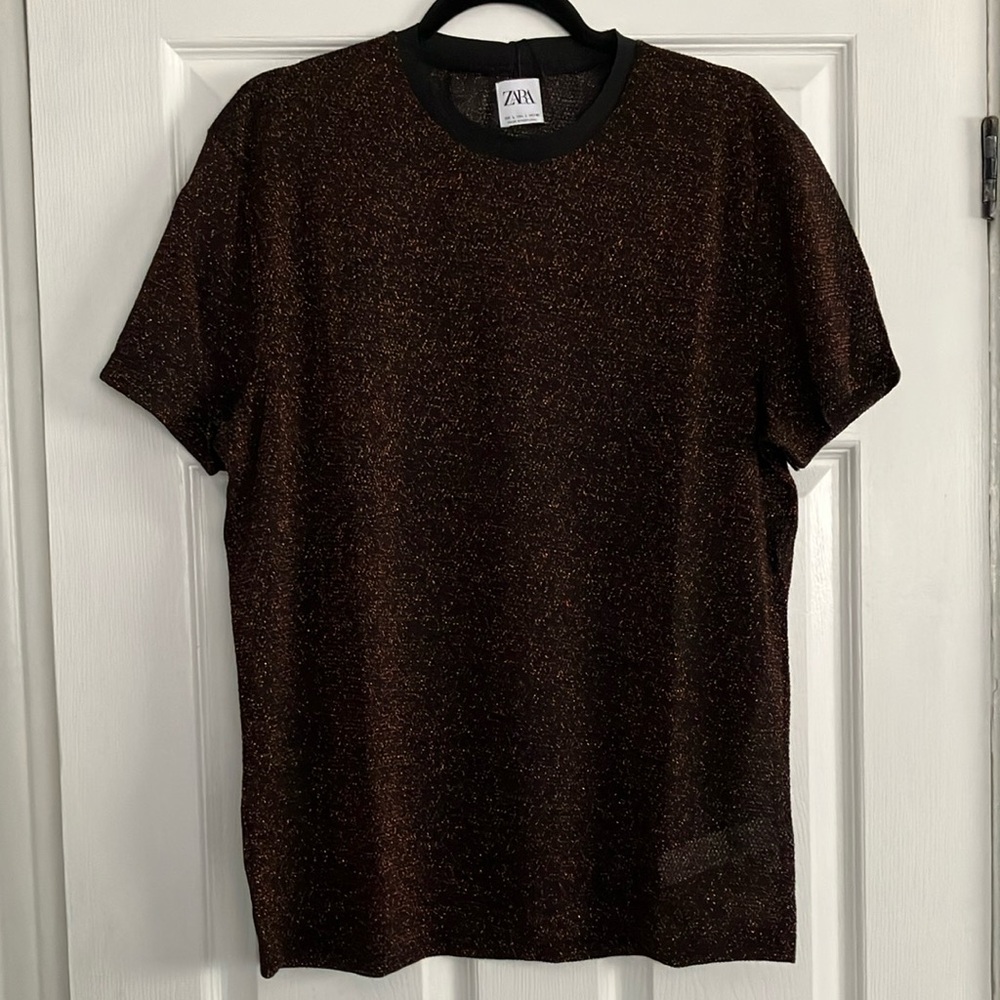 Zara Black and Gold Short Sleeve Tee